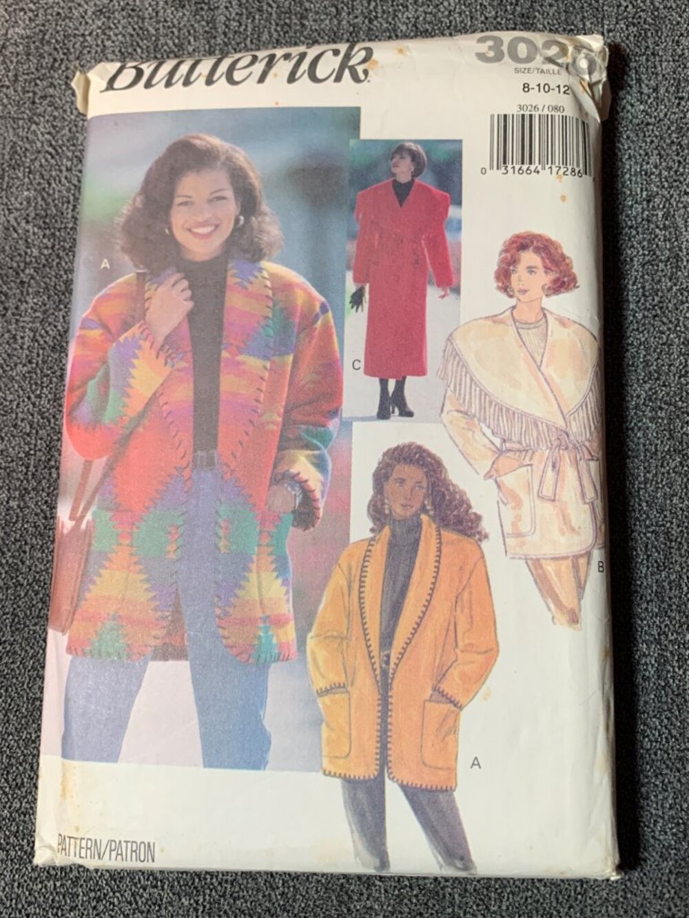 Butterick 3026 Misses Coat Jacket Sewing Pattern Size 8-10-12 - Uncut 1990s